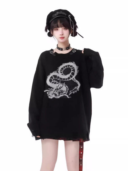Sweater Buckle Dragon Knit Star Leather Plash