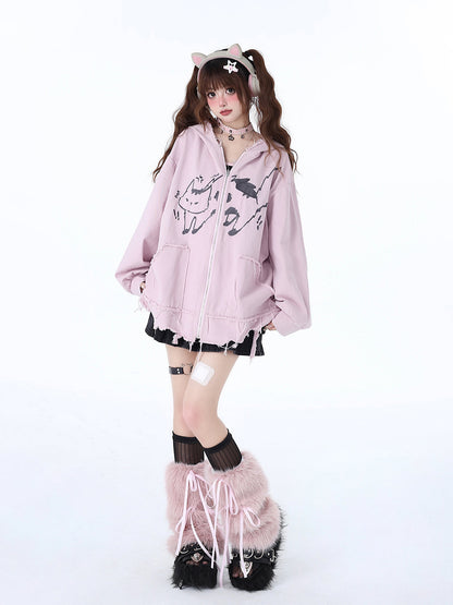 Over Cat Loose Mine Hoodie mit Kapuze