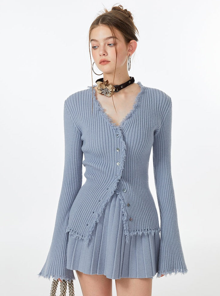 ブルースカート リブカーディガン アイストップ フレア