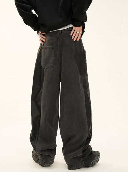 Denim-Leder-Patchworkhose