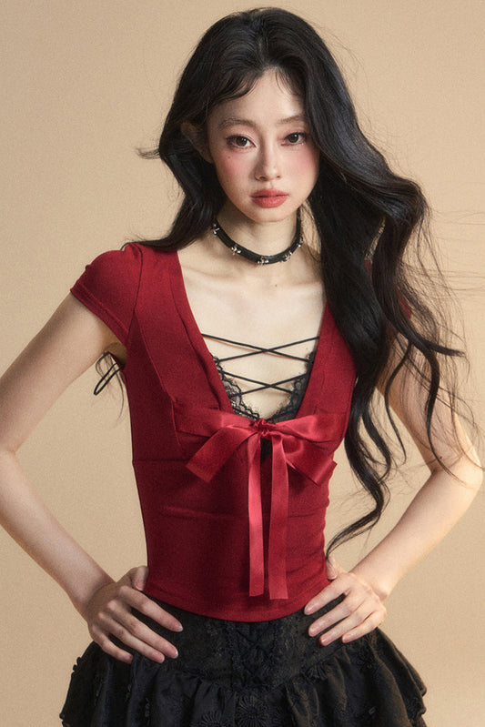 トップ予約 リボントリム レース シック クロップ