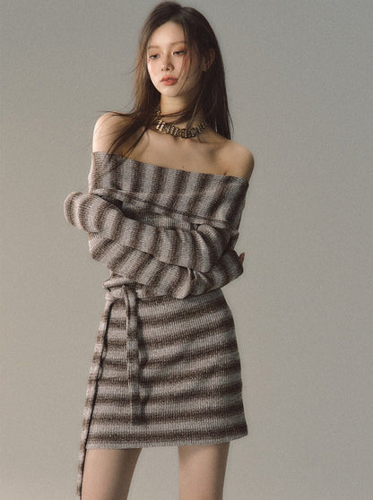 2Wey Knit Border Mode Slim Wan Piece + Knit Scarf