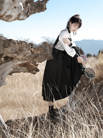 Suspenders Vest China + Blouse Flower Bi-color Asymmetrical Dark