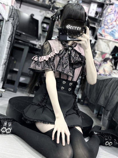 シャツ シアーリボン ショルダーレース