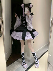 Full-length view of the black and purple Chanhua Xu coordinate