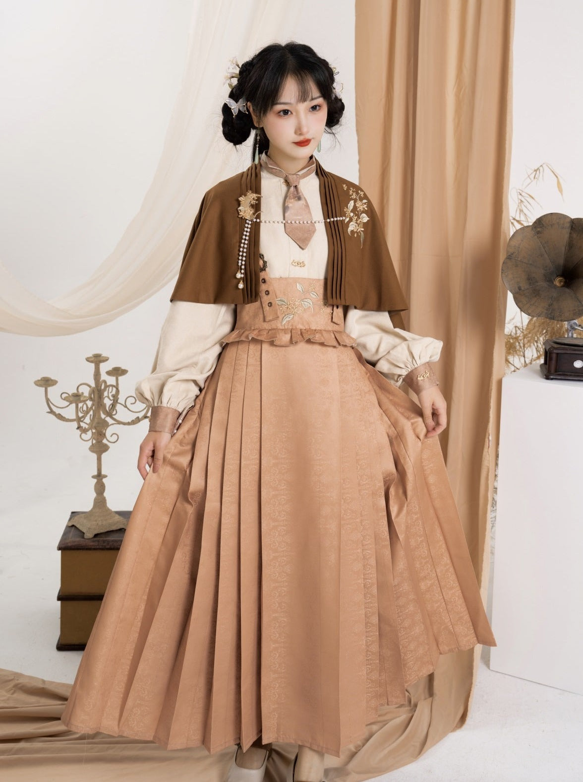 Skirt High-waisted Blouse China Cape + Pleated Retro