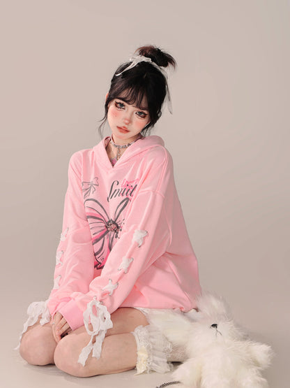 Lockerer Parka mit Kapuze und Schnürung im Armband-Design mit Hasenmotiv