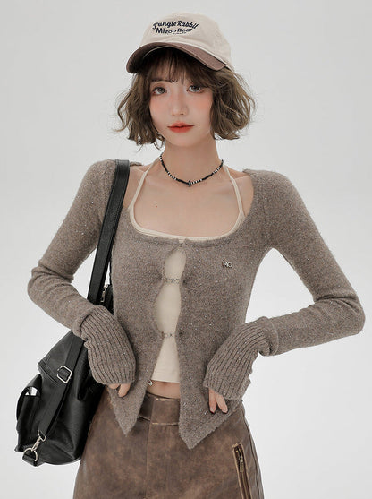 カーディガントップ レトロ サスペンダー スリム シャイニー アメリカン