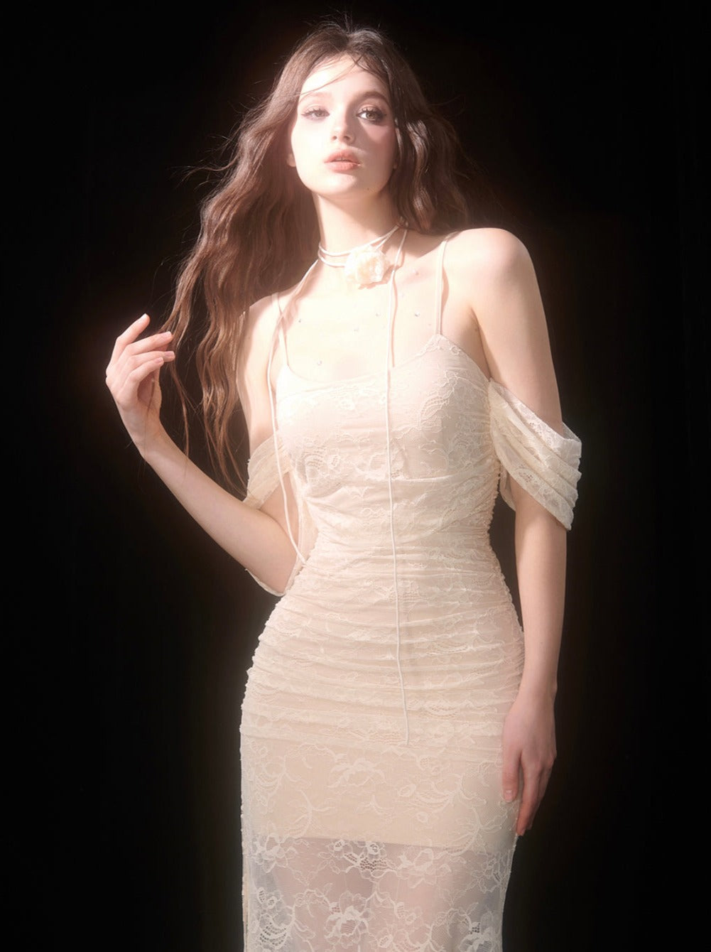 レースシアードレス アプリコット ロング