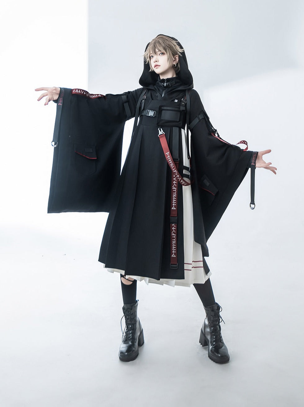 スカートインナージャンパートップスクール+フード付きカーディガン+ウエストランド