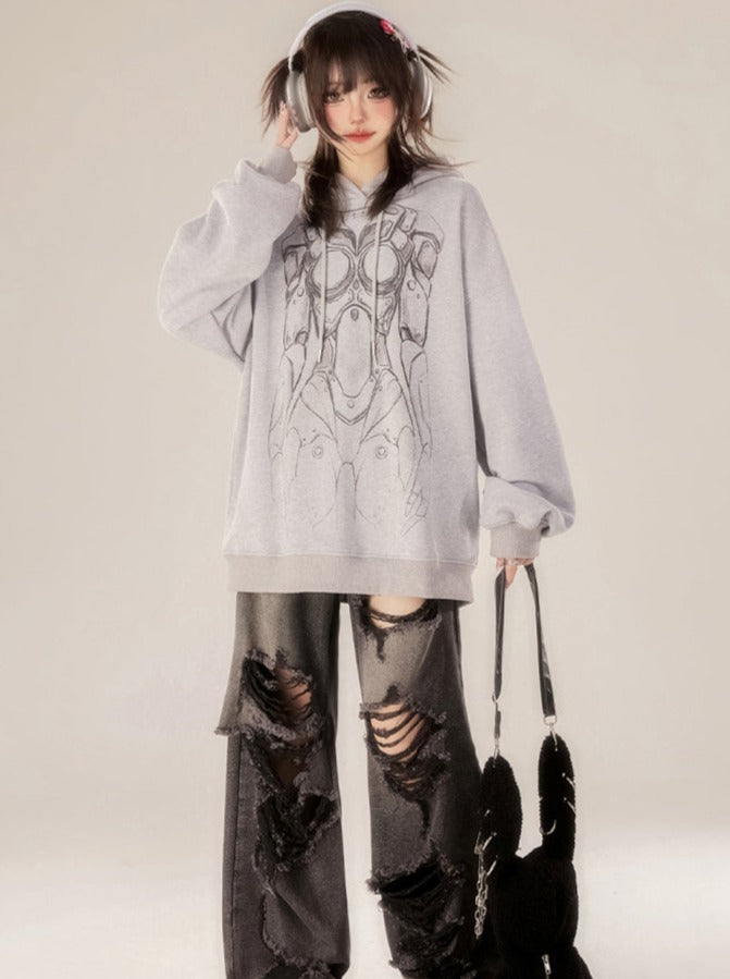 Gray Hooded Hoodie Dark Over