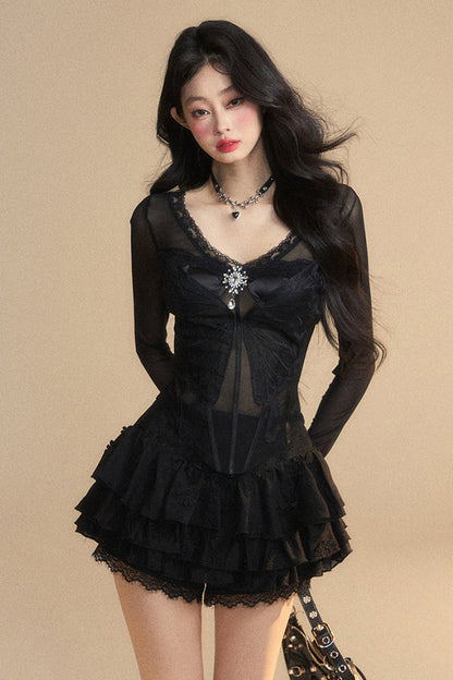 トップメッシュクランベリー 予約商品 オーストラリアンレース Vネック