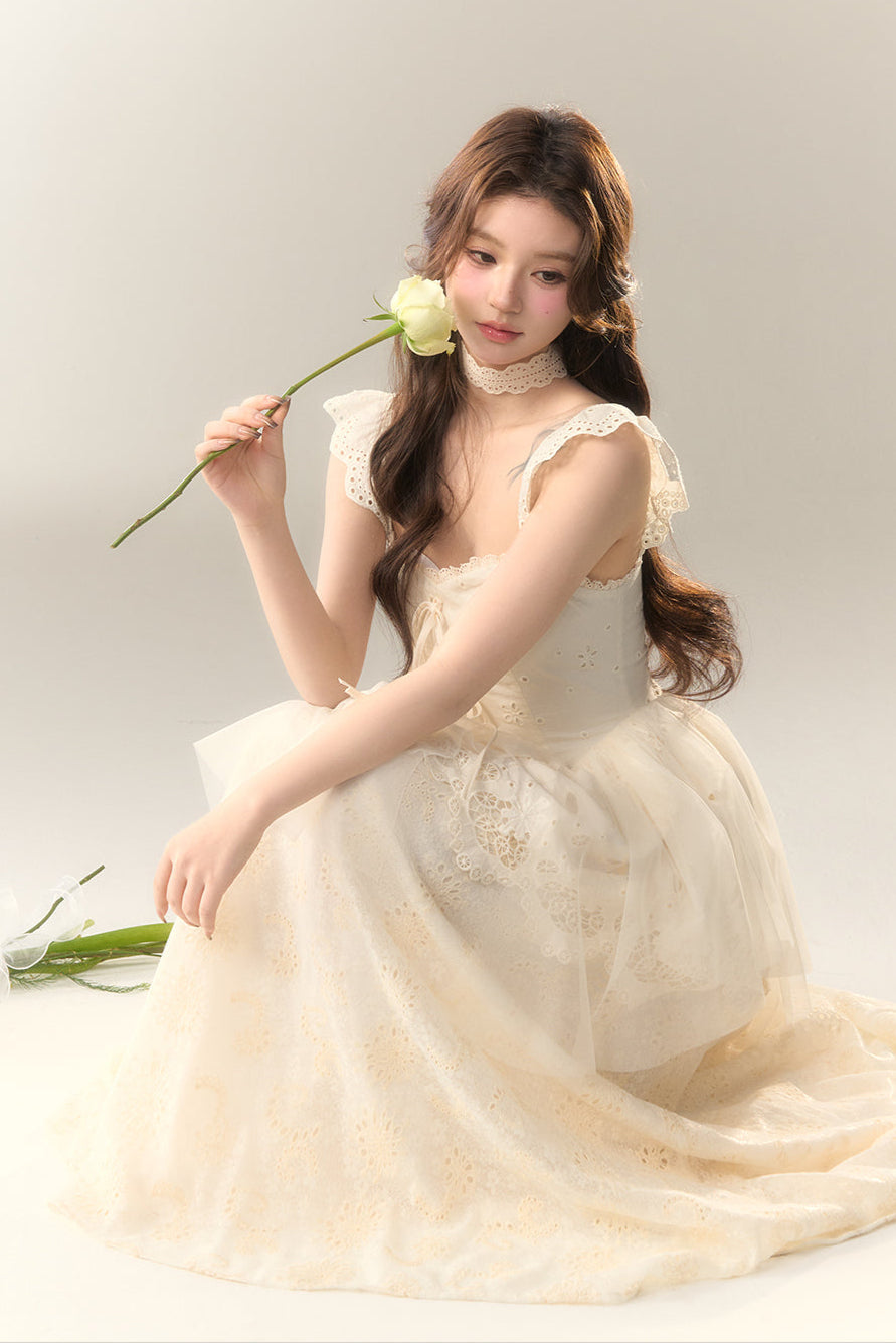 Stickereikleid Baumwolle Blume Weiß