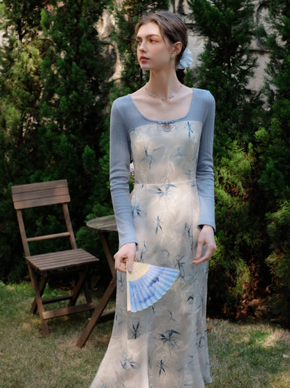 フラワーレトロアイスドレスブルー