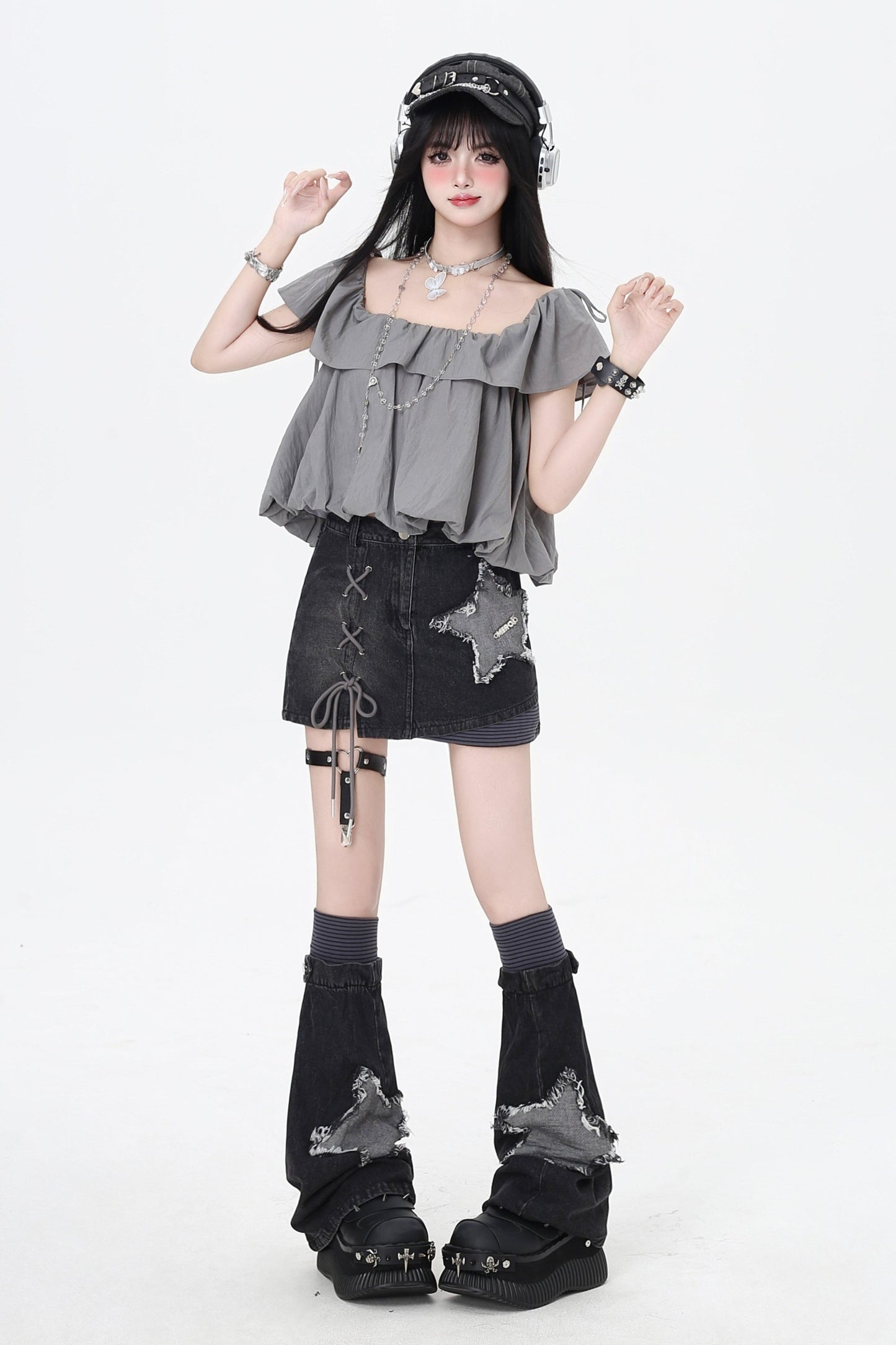 Drawstring One-Shoulder Skirt Top 3-Style