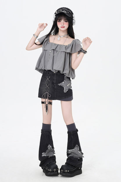 Drawstring One-Shoulder Skirt Top 3-Style