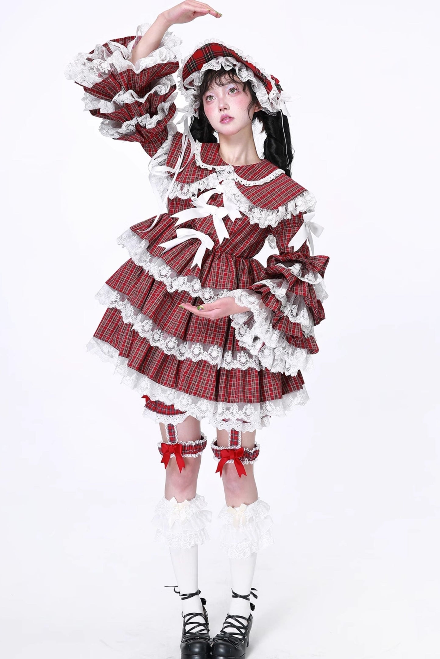 Puppe Vintage Kleid Check Retro