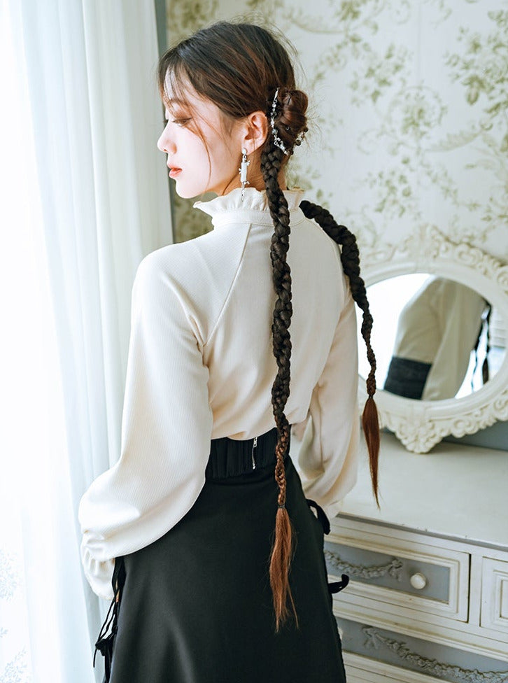 袖フリルシャツ スタンドチャイナカラー ランタン