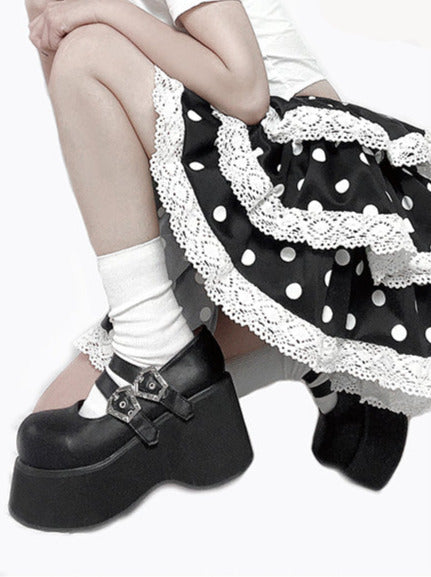 Gothic Round Retro Platform Toe Shoes Matte Punk Lace