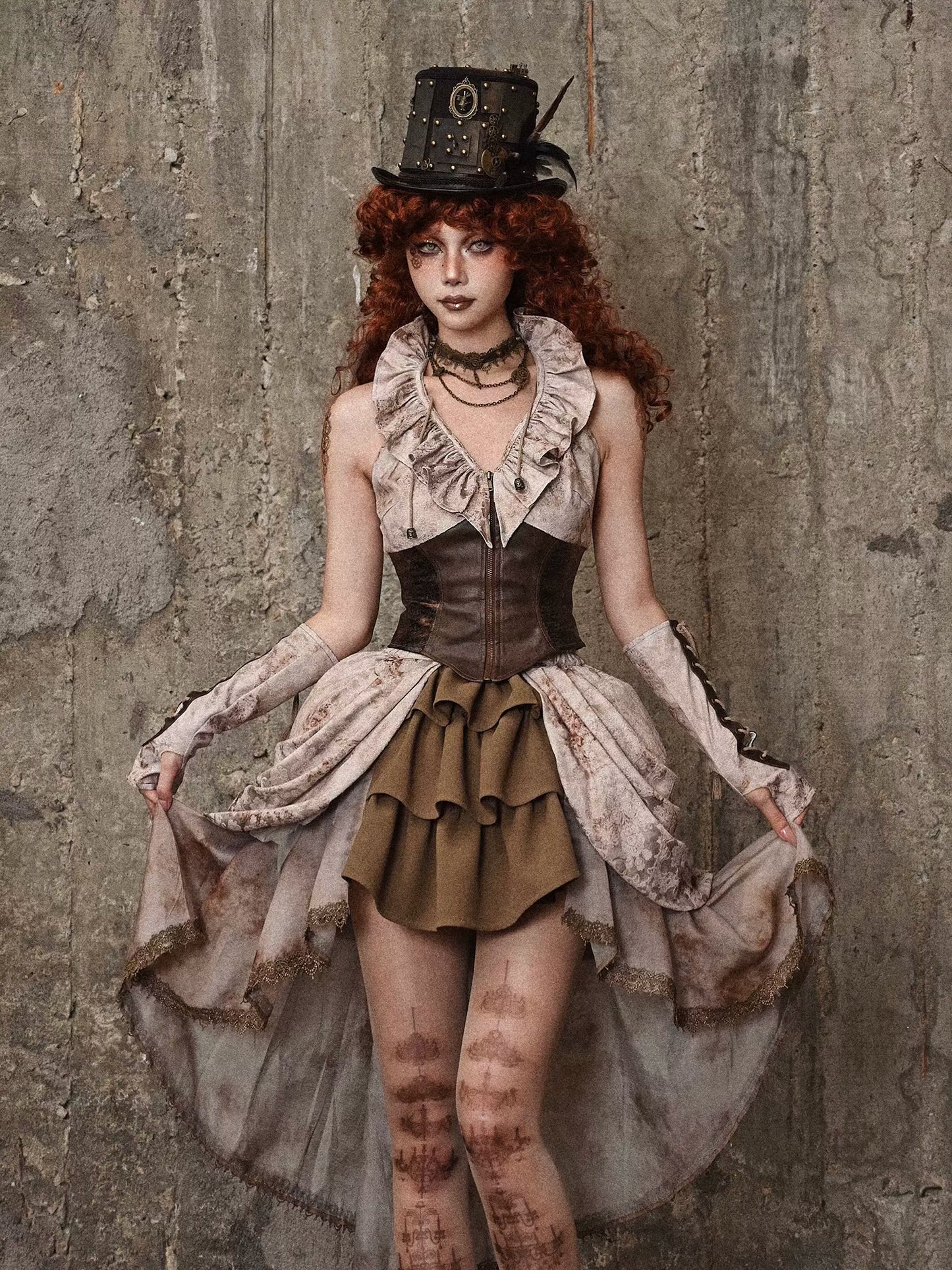 Team Punk Ruffle Heart Tie Collar Dye Top Retro Vest