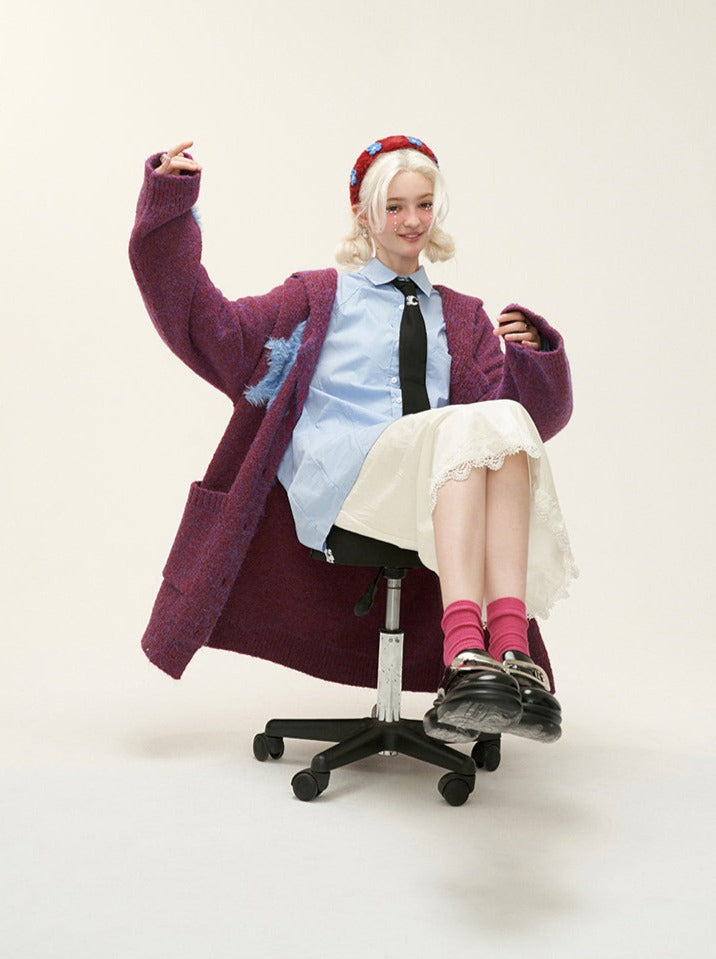 Dunkle Strickjacke Strick Farbe Stern Lose Fell