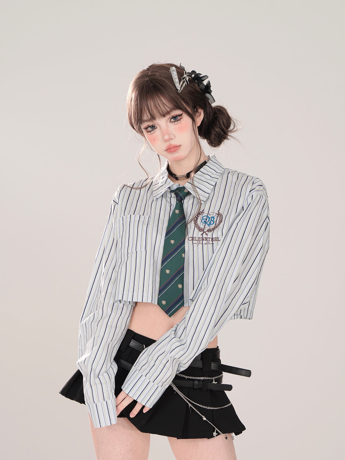 Tie Set Short Style Polo + Collar High Shirt Stripe School