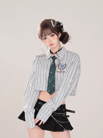 Tie Set Short Style Polo + Collar High Shirt Stripe School