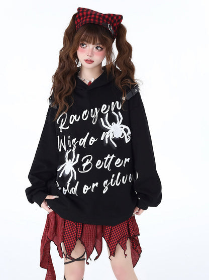 Print Street Hoodie Leder Schnalle Kapuze American Graffiti Spider