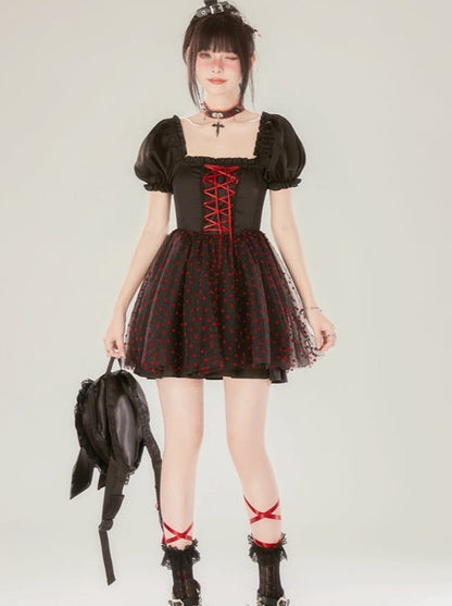 ブラックドットウエストドレスメッシュ