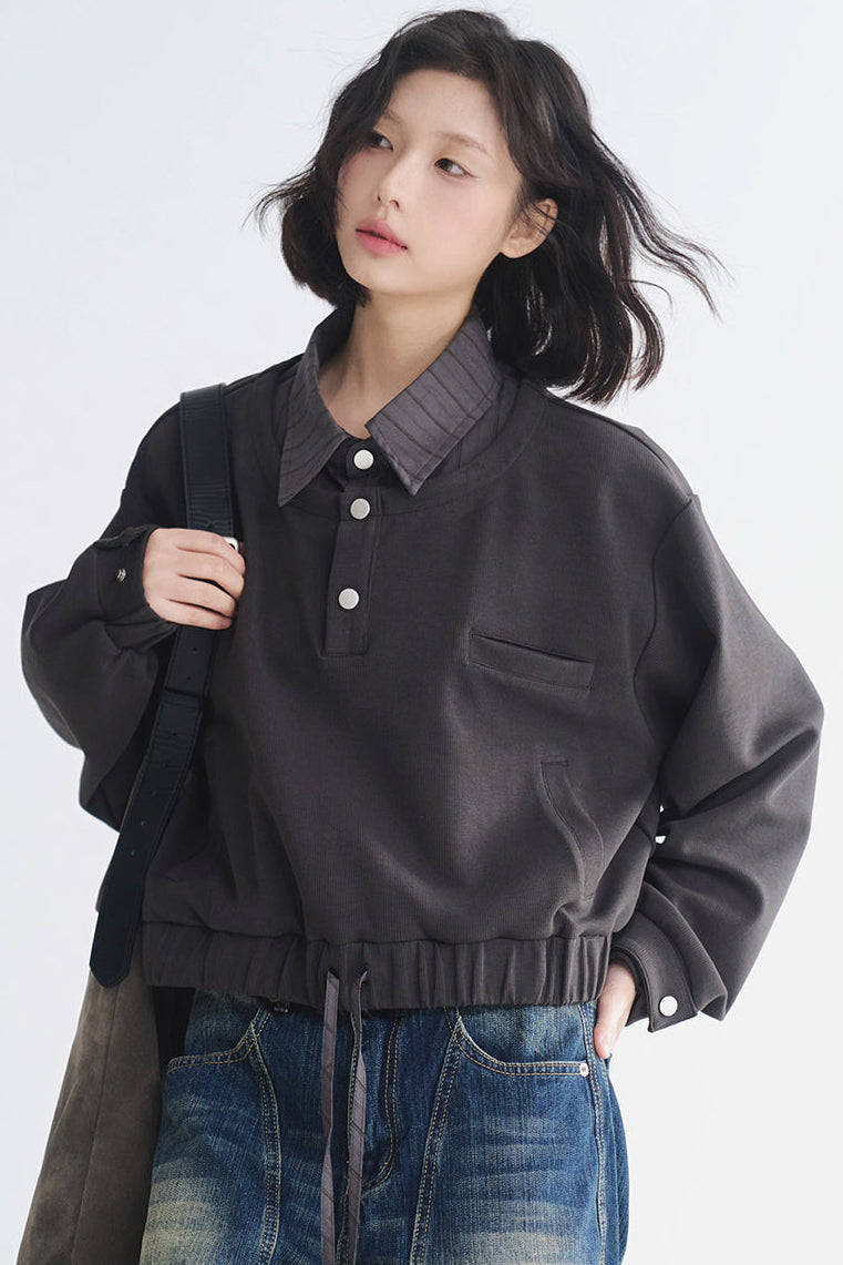 Pullover-Oberteil mit Kragen im Lagenlook