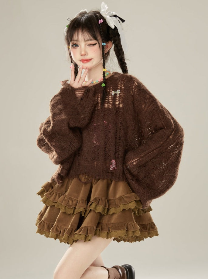 Brown Skirt Retro Corduroy