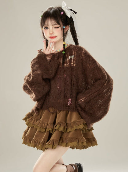 Brown Skirt Retro Corduroy