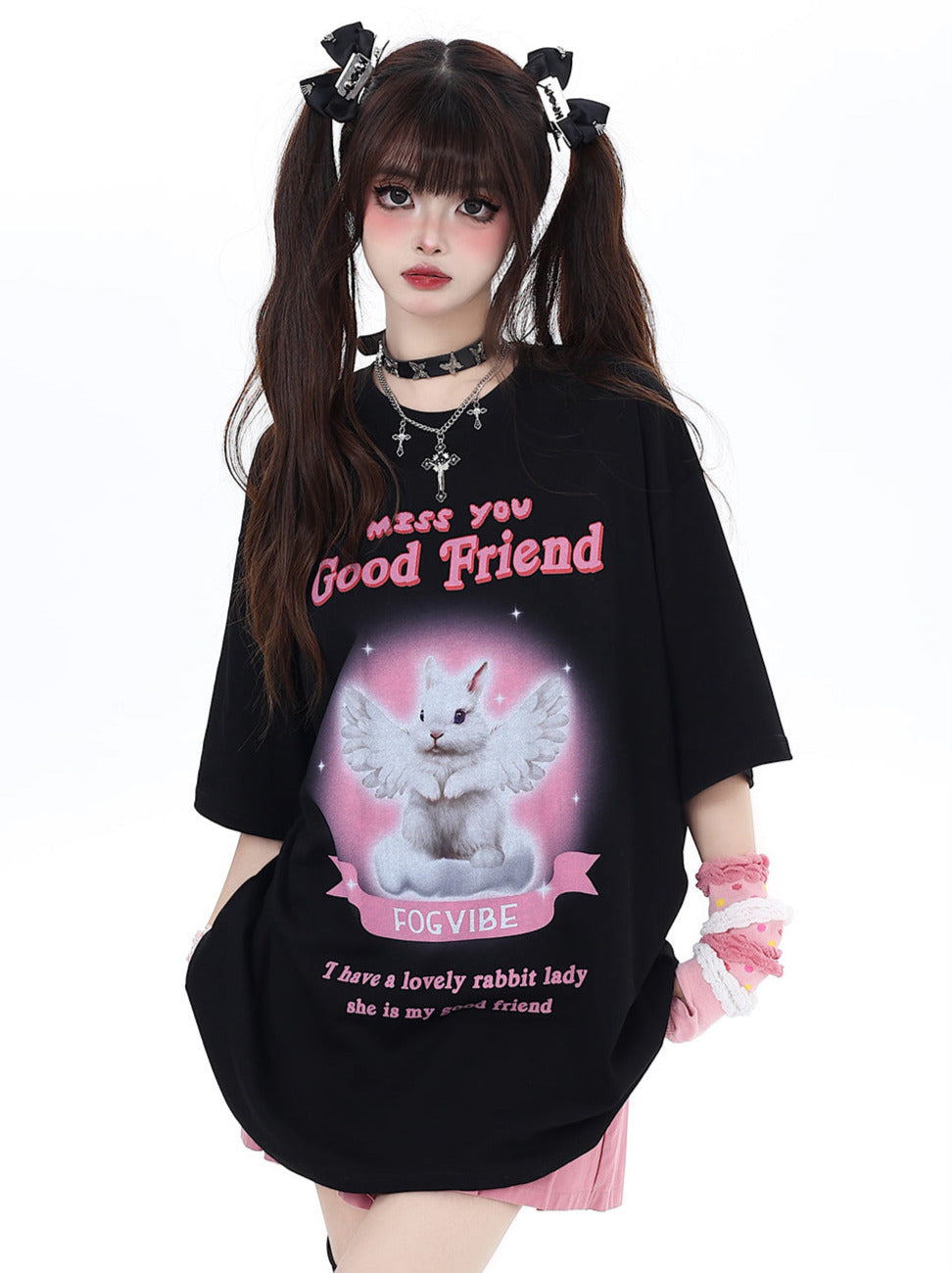 かわいいウサギのTシャツ ガーリー ゆるめ エンジェル