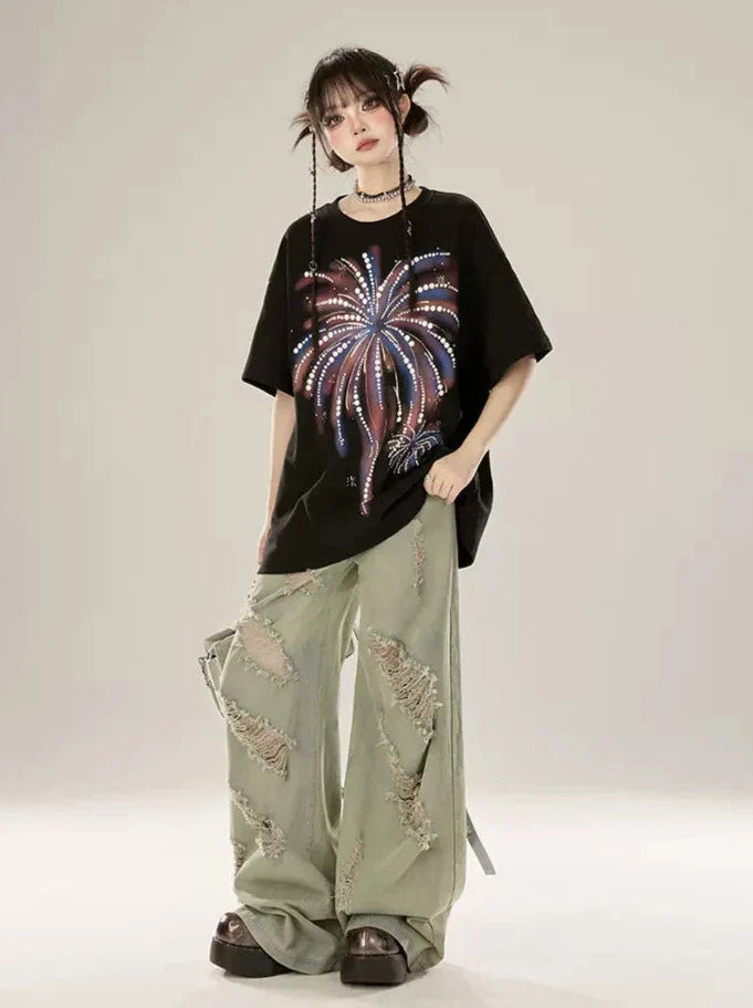 リップドストリートデニム ワイドルーズ