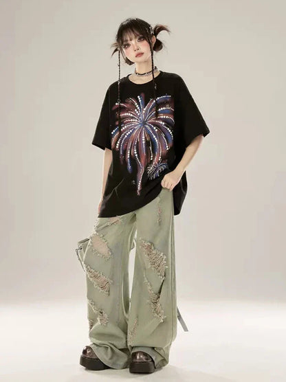 リップドストリートデニム ワイドルーズ