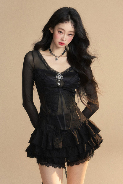 トップメッシュクランベリー 予約商品 オーストラリアンレース Vネック