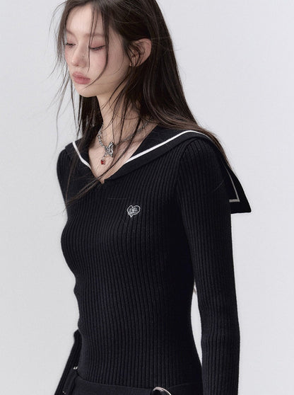 Sailor Knit Navy Color Dark Pattern Dress