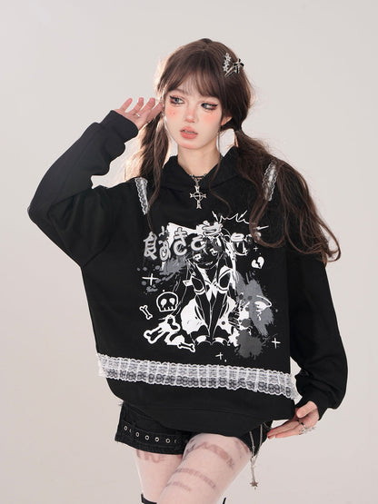 Hoodie Lace Print Design Comic Sweatshirt