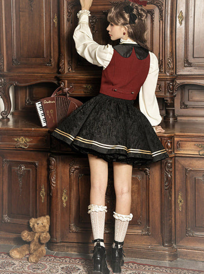 ジャカード刺繍のクラシックコンダクターシャツスカートセットアップ