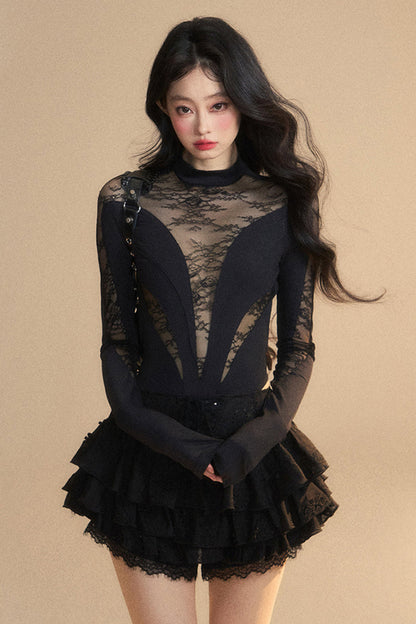 Tight Chic Black Reservations Top Lace Sheer