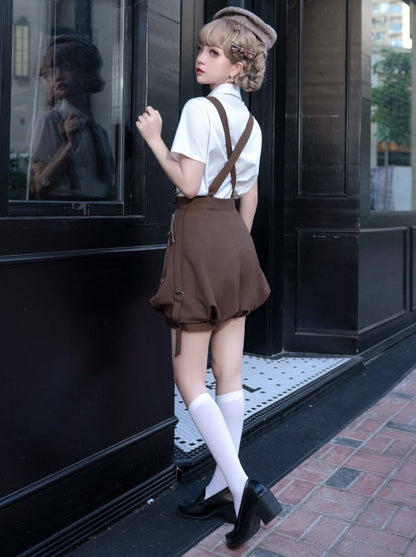 シャツベストパンツ + ボーイブラウンバルーンレトロ