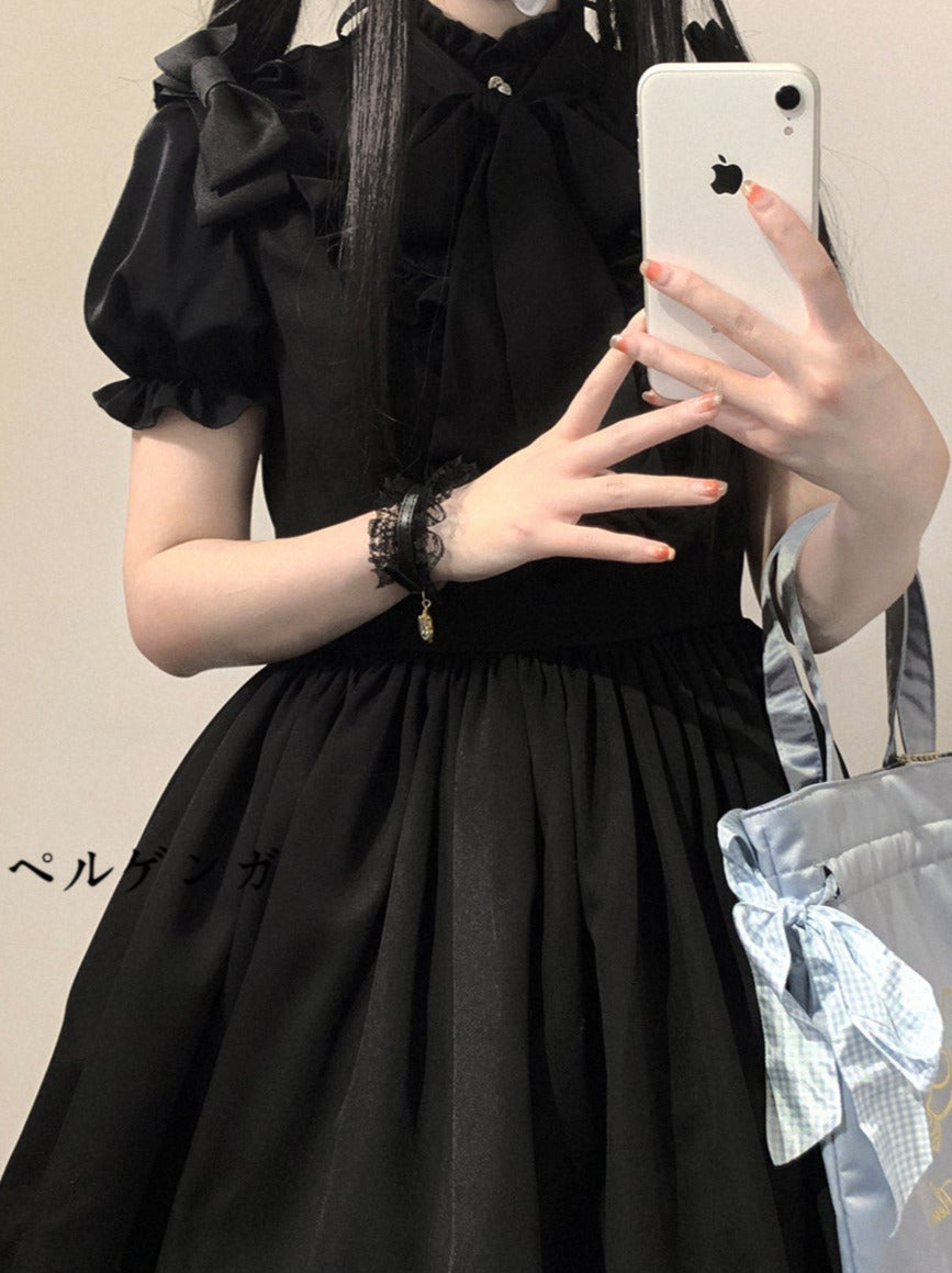 Shoulder Ribbon Lace Black Strap Dress