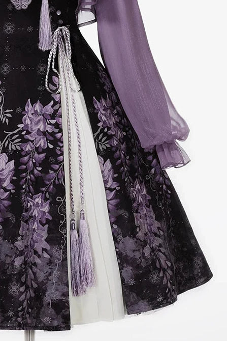 Chinese Lolita Moonlit Wisteria Purple JSK Dress + Swallow Embroidery Lace Tassel Crop Top Set