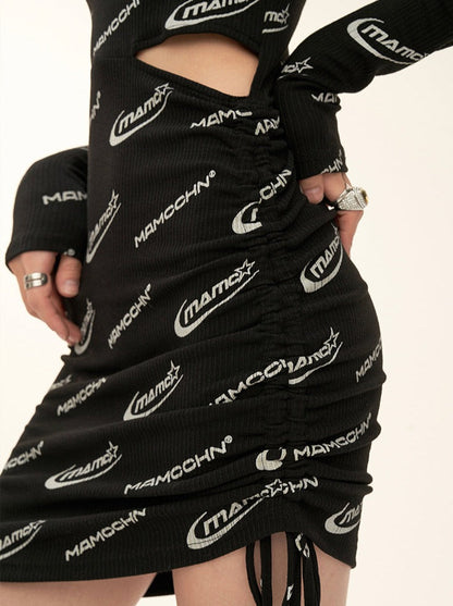 Shirring Logo Dress Print Full