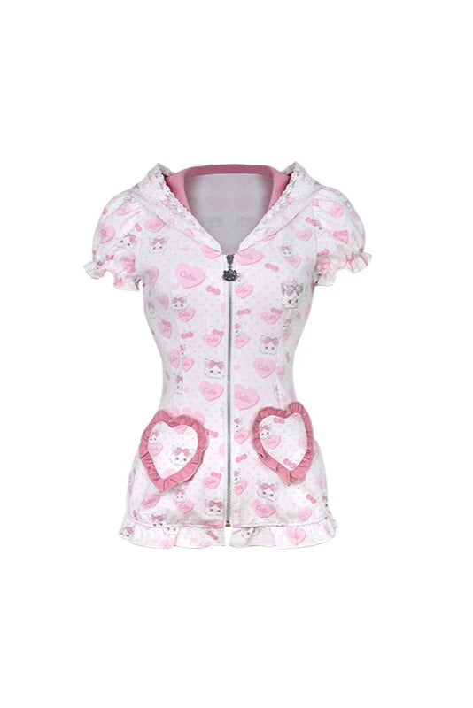 Shorts Pinky Cat + Ear Hoodie