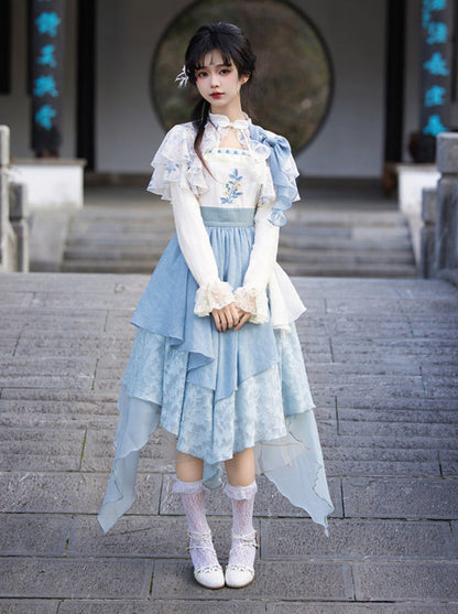 中国風フェイクイレギュラー刺繍ツーピースドレス