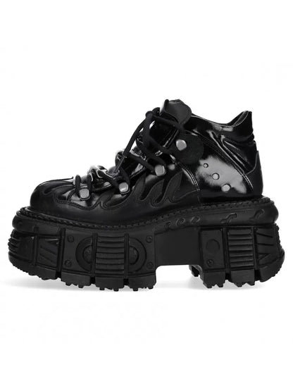 Punk Retro Platform Shoes Lace-Up Dark Leather