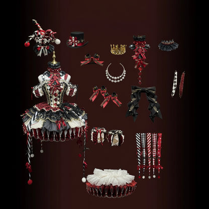 K.Q.F Circus Series Lolita Full Set – Top Hat KC Hair Clip Candy & Black-Red
