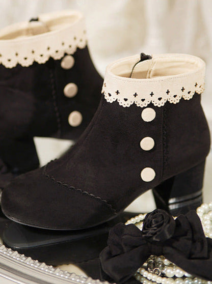 Short Race Drop Boots Rose Ribbon Lolita