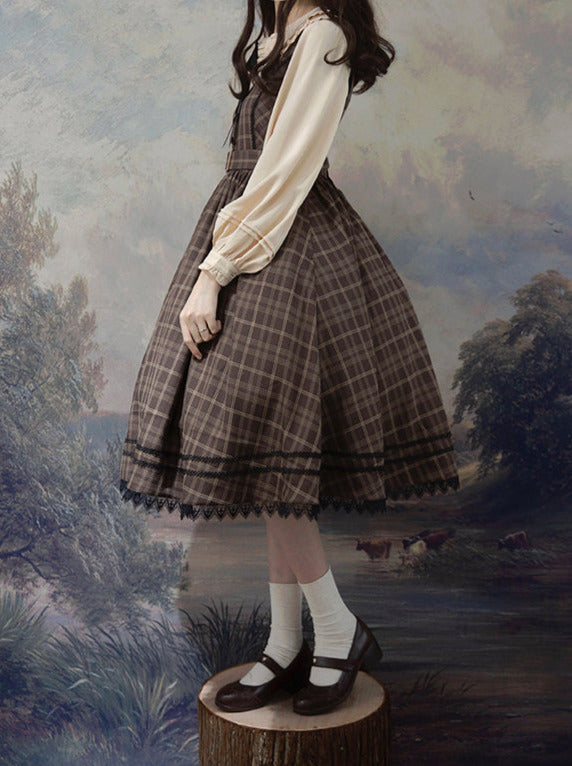 ドレスベルト フォレストチェック ブラウン Vネック